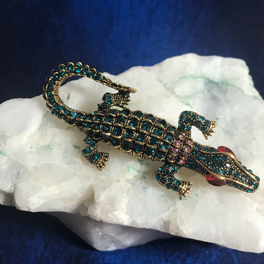 Alligator blue rhinestone jewelry brooch/pendant - Picture 2 of 5